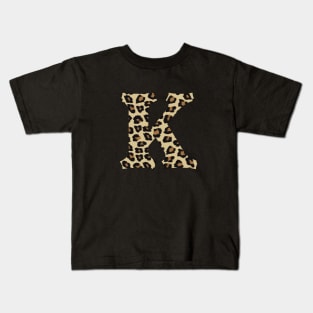 Letter K Leopard Cheetah Monogram Initial Kids T-Shirt